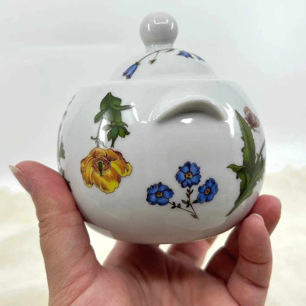 Vintage Floral Flower Sugar Bowl with Spoon Carolina Pattern Cordon Bleu Bia